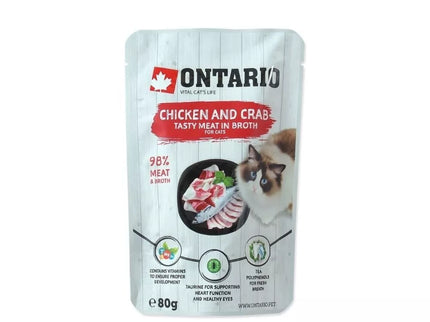 Ontario canned food for cats with chicken and crab in broth, 80 g