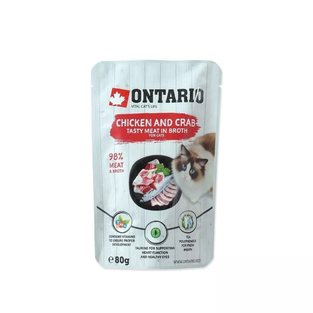 Ontario canned food for cats with chicken and crab in broth, 80 g