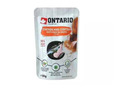 Ontario Wet Food for Cats with Chicken and Cod in Broth, 80g