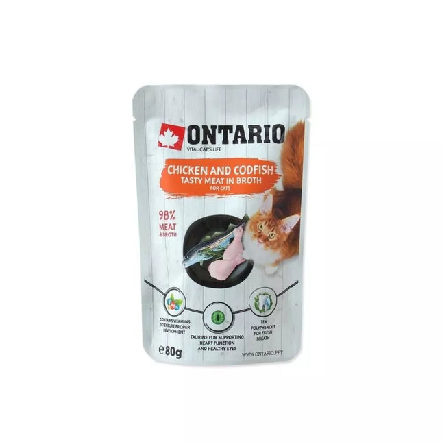 Ontario Wet Food for Cats with Chicken and Cod in Broth, 80g