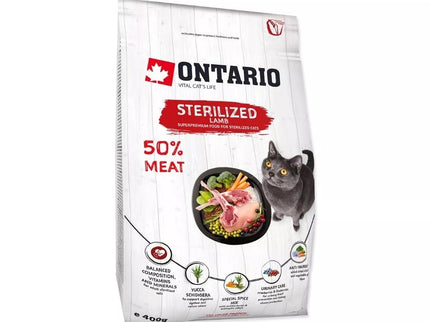 Ontario visavertis pašaras sterilizuotoms katėms Cat Sterilised Lamb, 0,4 kg