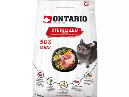 Ontario visavertis pašaras sterilizuotoms katėms Cat Sterilised Lamb, 0,4 kg