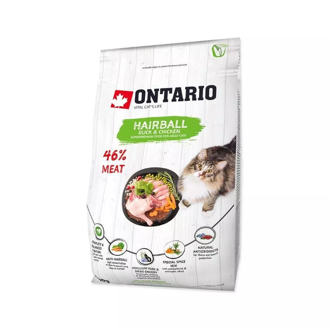 Ontario Cat Hairball Complete Food for Adult Cats, 0.4 kg