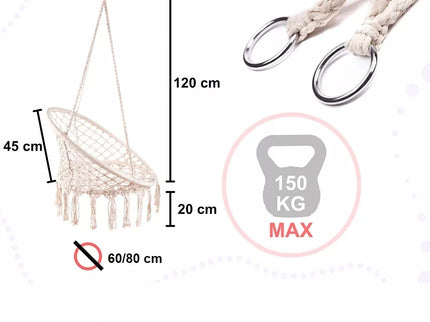 Pakabinamas hamakas + pagalvė (baltas)