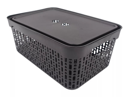 Black Plastic Box with Lid, 30x20x13 cm