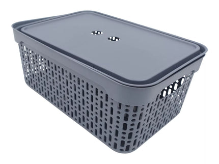 Grey Plastic Storage Box with Lid, 30x20x13 cm