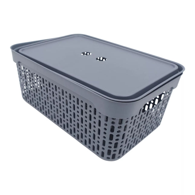 Grey Plastic Storage Box with Lid, 30x20x13 cm