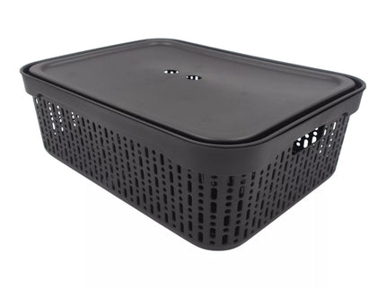 Black Plastic Box with Lid, 30x20x9 cm