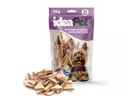 Skanėstas šunims trikampėliai su antiena, daržovėmis ir žuvimi, 70 g