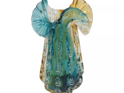 Spalvota rankų darbo stiklo vaza, 24×27 cm