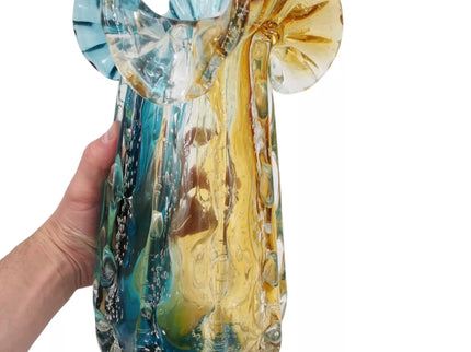 Spalvota rankų darbo stiklo vaza, 24×27 cm