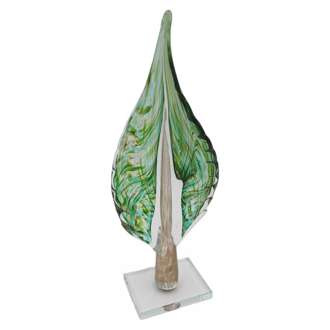 Stiklinė dekoracija „Lapas“, 12×7×32.5 cm Žalias
