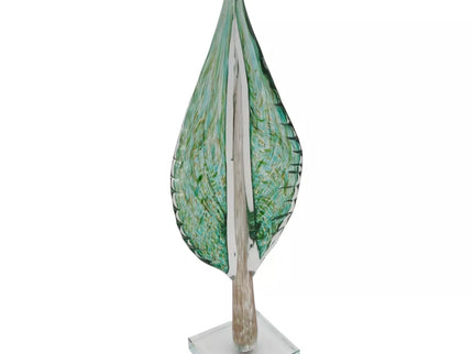 Stiklinė dekoracija „Lapas“, 13×9×41 cm ŽALIAS