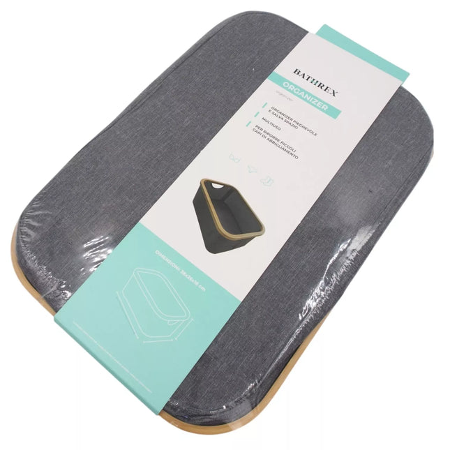 Sulankstomas audinio krepšys su bambuko rėmu BATHREX, 38×26×18 cm