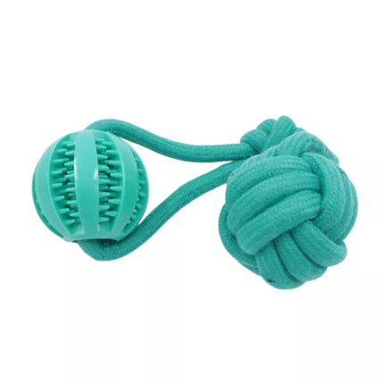 Šuns žaislas virvė su guminiu kamuoliu skanėstams