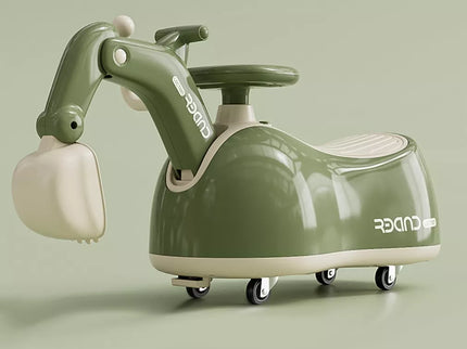 Vaikiškas paspiriamas ekskavatorius–važinėjimo mašinėlė su kaušu