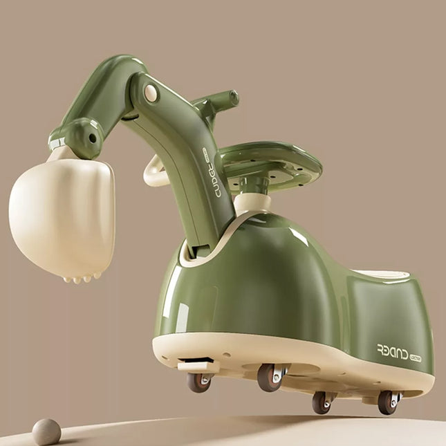 Vaikiškas paspiriamas ekskavatorius–važinėjimo mašinėlė su kaušu