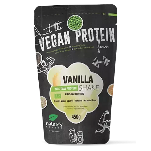 Nature&#39;s Finest Augalinių baltymų kokteilis 70%, ekologiškas 450 g.