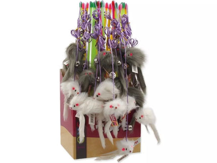 Žaislas katėms meškerė su barškančia pelyte ir kamuoliuku, 17+49 cm