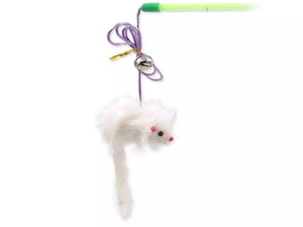 Žaislas katėms meškerė su barškančia pelyte ir kamuoliuku, 17+49 cm