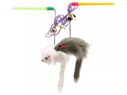 Žaislas katėms meškerė su barškančia pelyte ir kamuoliuku, 17+49 cm