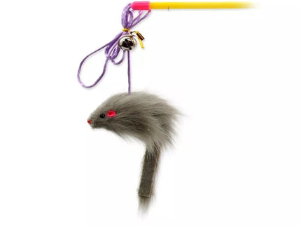 Žaislas katėms meškerė su barškančia pelyte ir kamuoliuku, 17+49 cm