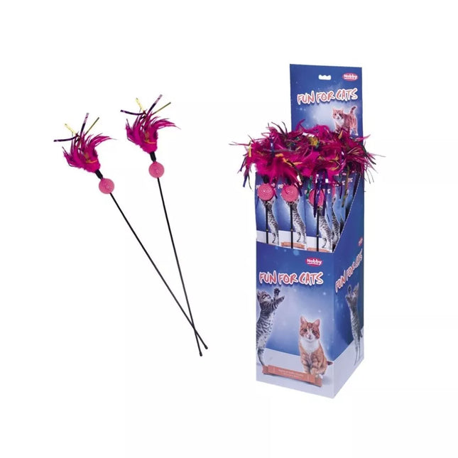 Cat Fishing Rod Toy with Feathers and Ball, 60 cm