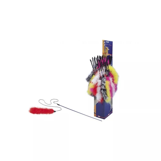 Cat wand toy with feathers