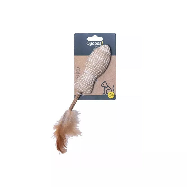 Cat toy mouse with matatabi stick and feathers, 4.5x8 cm