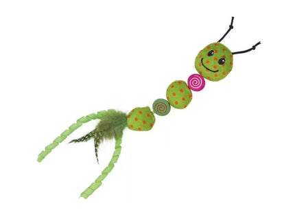 Plush worm toy for cats with feathers and catnip, 24 cm
