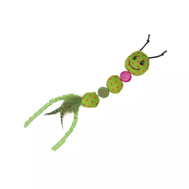Plush worm toy for cats with feathers and catnip, 24 cm
