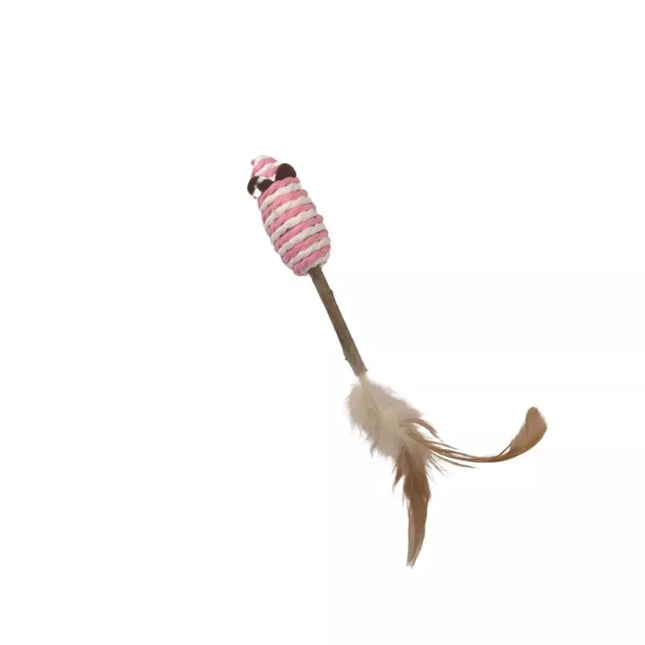 Sisal Mouse Cat Toy with Matatabi Stick and Feather, 21 cm