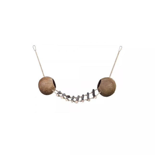 Toy for birds and rodents, bridge with two coconuts, 90 cm