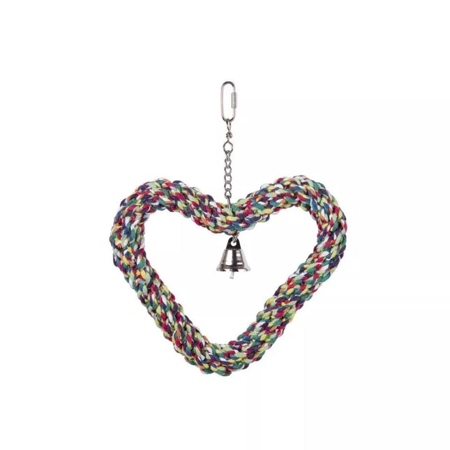 Bird Toy Rope Heart with Bell, 27x21 cm