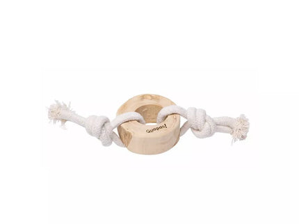 Natural Rope Dog Toy, Acacia Wood Ring with Knots, 7x35 cm