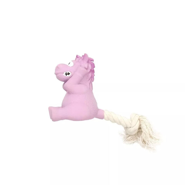 Latex Horse Toy for Dogs with Rope, 16.5 cm, Pink